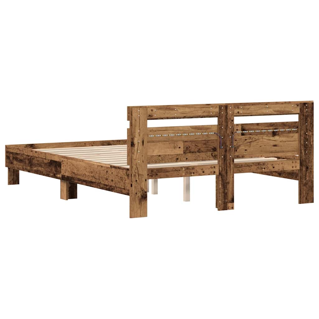 Bedframe met hoofdeinde Oudhout 140 x 200 cm Bewerkt hout