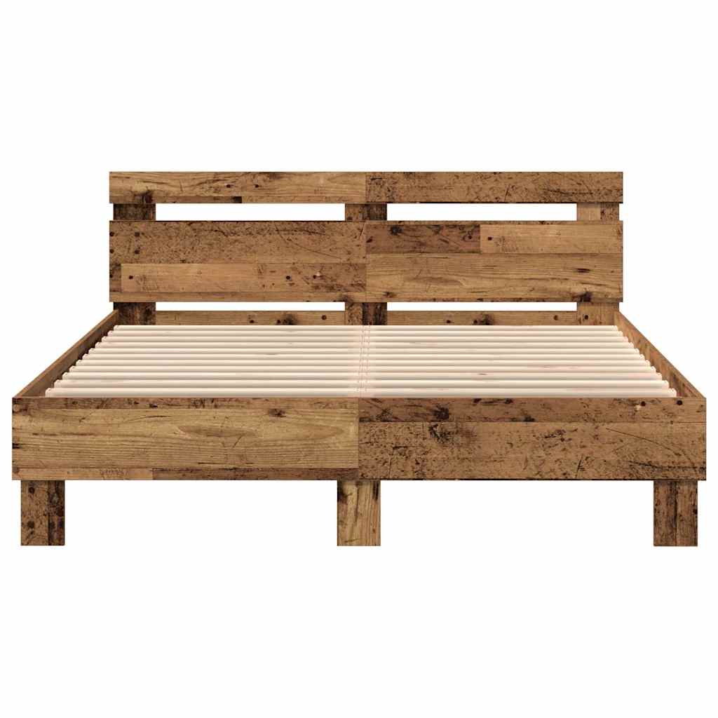Bedframe met hoofdeinde Oudhout 140 x 200 cm Bewerkt hout