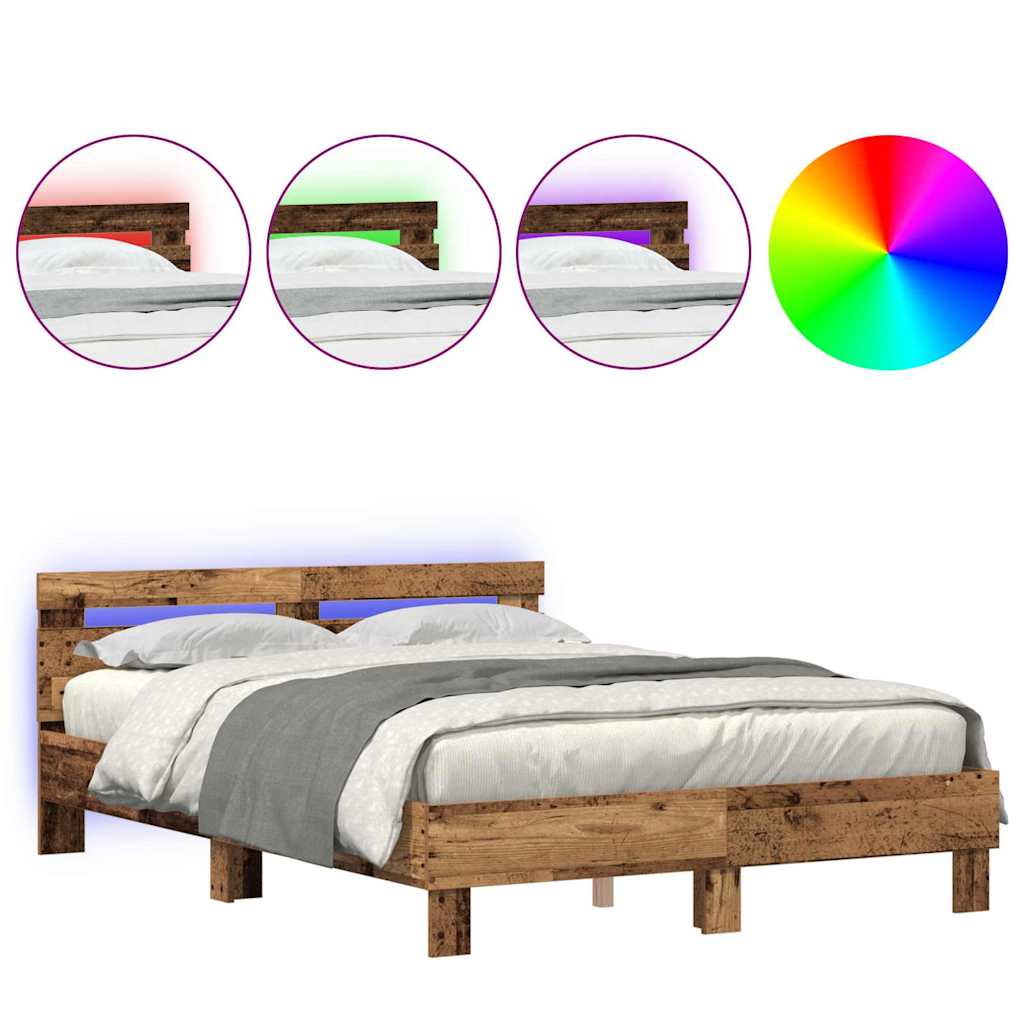 Bedframe met hoofdeinde Oudhout 140 x 200 cm Bewerkt hout