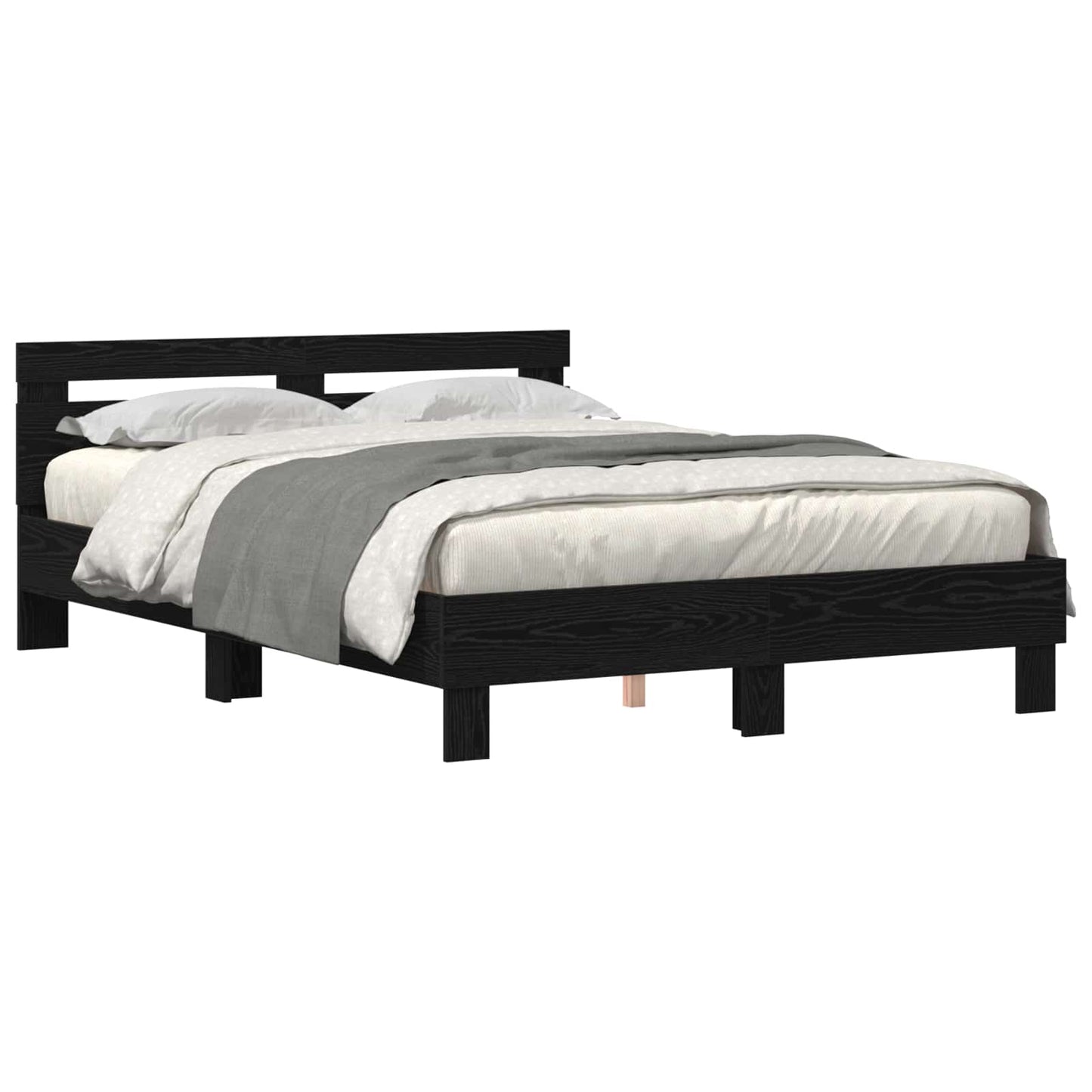 Bedframe met LED Zwart Eiken 140 x 190 cm Bewerkt hout is nu te koop bij PeponiXL, paradijselijk wonen!