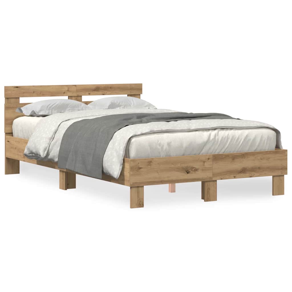 Bedframe met LED Artisan Eiken 135 x 190 cm Bewerkt hout is nu te koop bij PeponiXL, paradijselijk wonen!