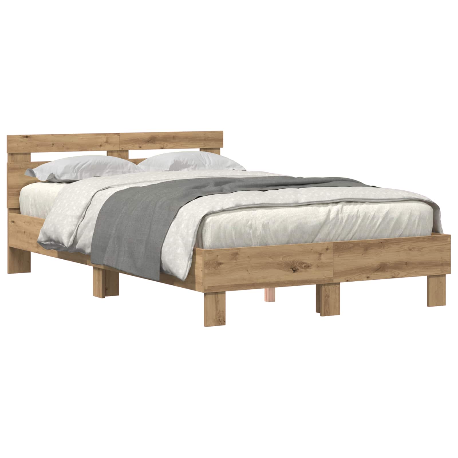 Bedframe met LED Artisan Eiken 135 x 190 cm Bewerkt hout is nu te koop bij PeponiXL, paradijselijk wonen!