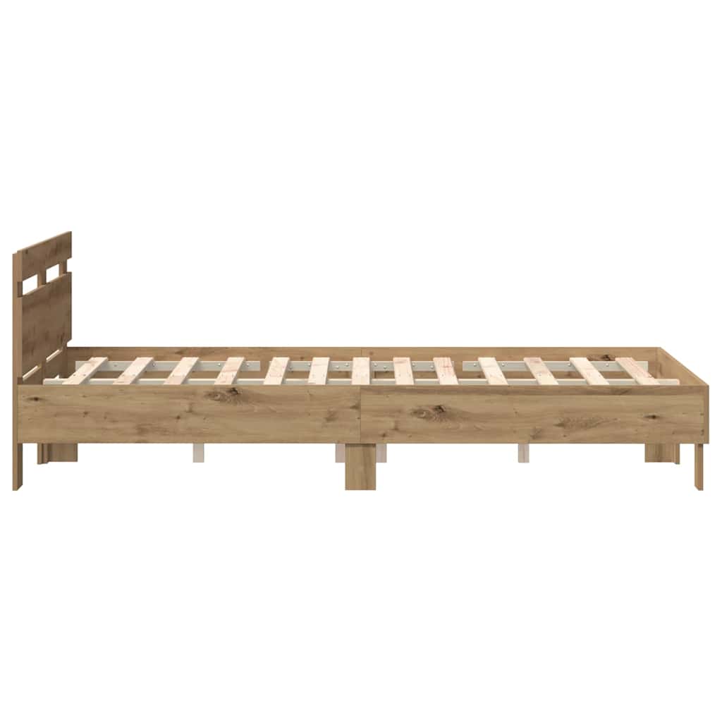 Bedframe met LED Artisan Eiken 135 x 190 cm Bewerkt hout is nu te koop bij PeponiXL, paradijselijk wonen!