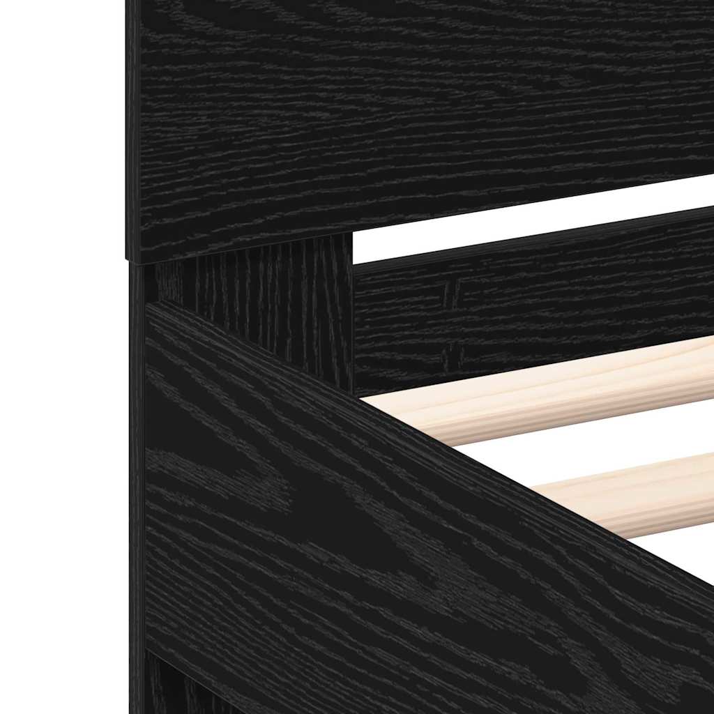 Bedframe met LED Zwart Eiken 135 x 190 cm Bewerkt hout is nu te koop bij PeponiXL, paradijselijk wonen!