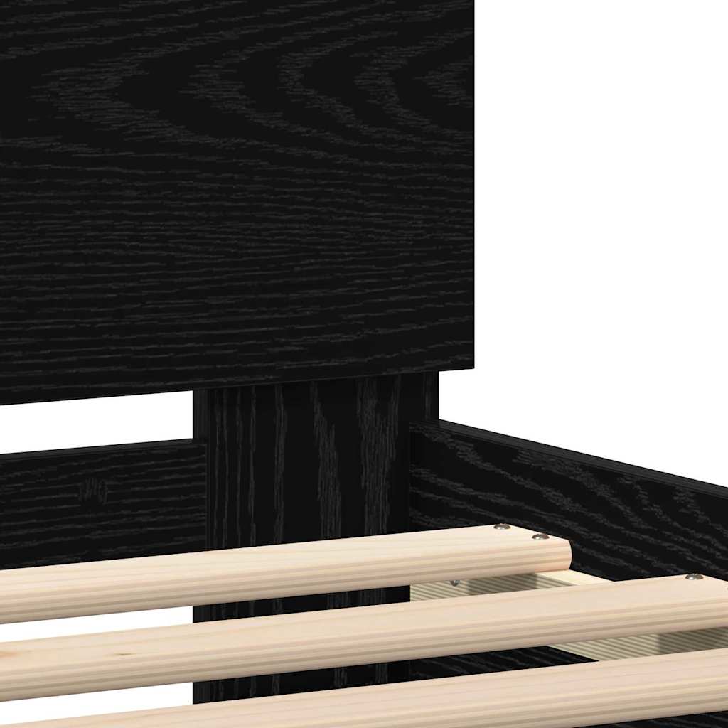 Bedframe met LED Zwart Eiken 135 x 190 cm Bewerkt hout is nu te koop bij PeponiXL, paradijselijk wonen!