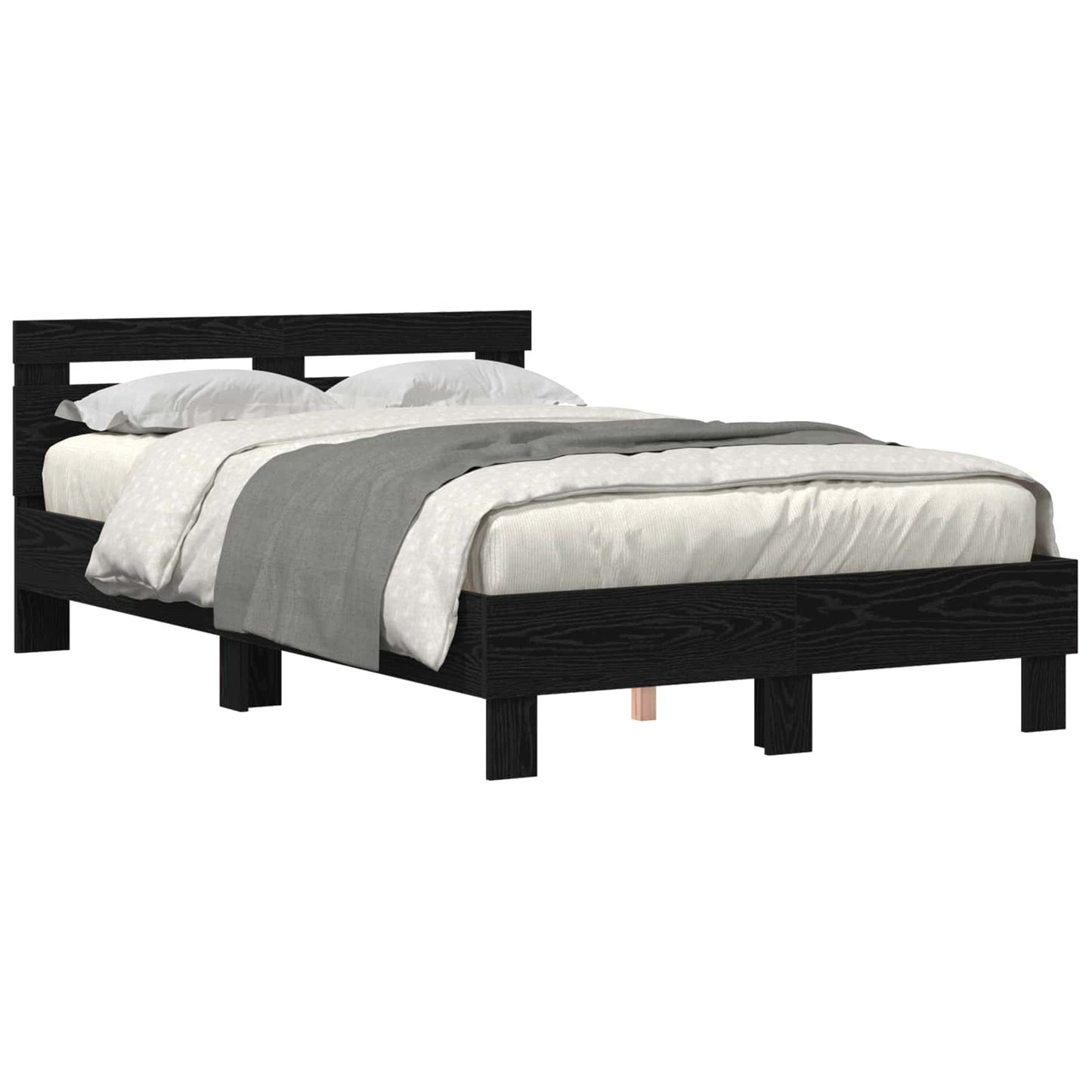 Bedframe met LED Zwart Eiken 135 x 190 cm Bewerkt hout is nu te koop bij PeponiXL, paradijselijk wonen!