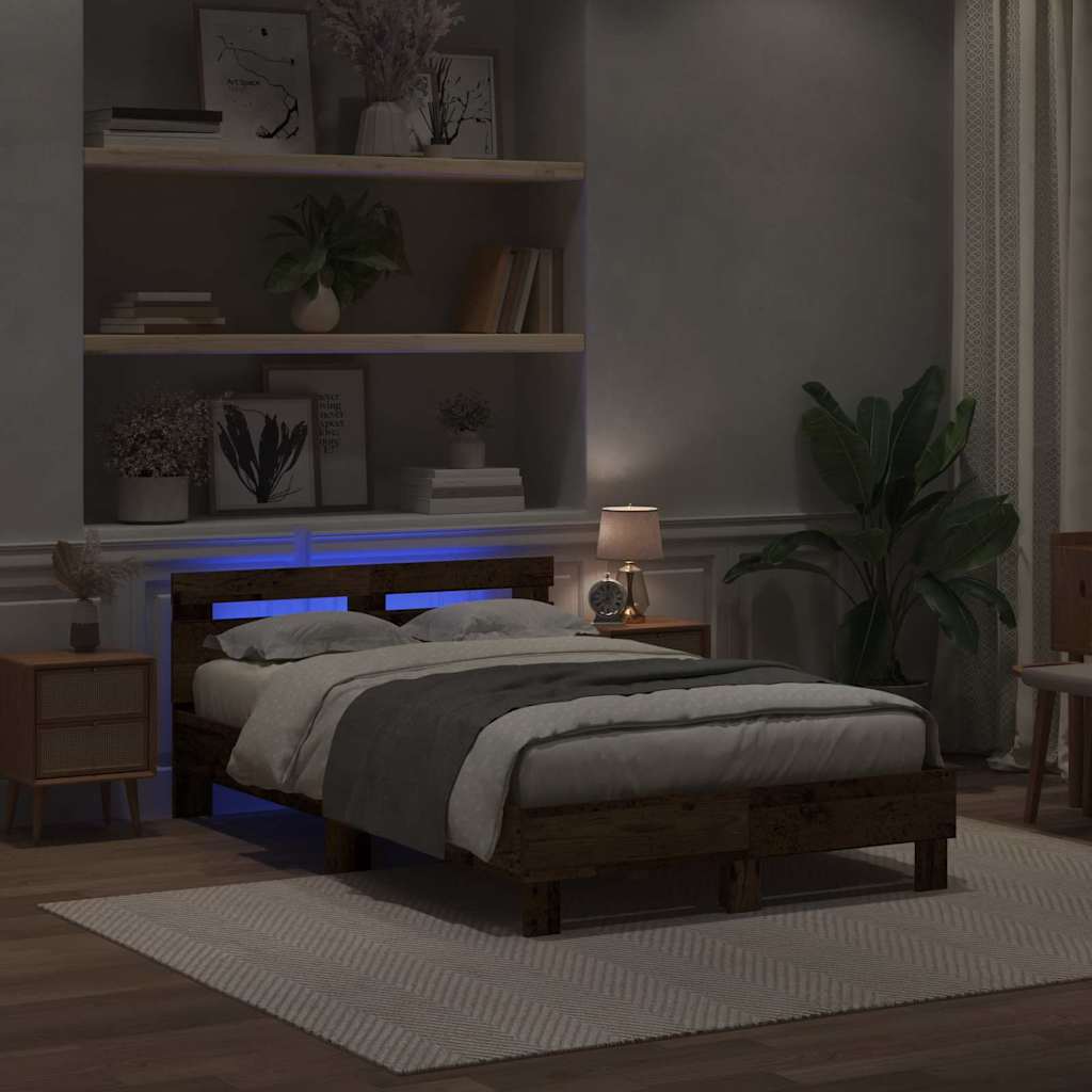 Bedframe met LED Oudhout 120 x 190 cm Bewerkt hout is nu te koop bij PeponiXL, paradijselijk wonen!