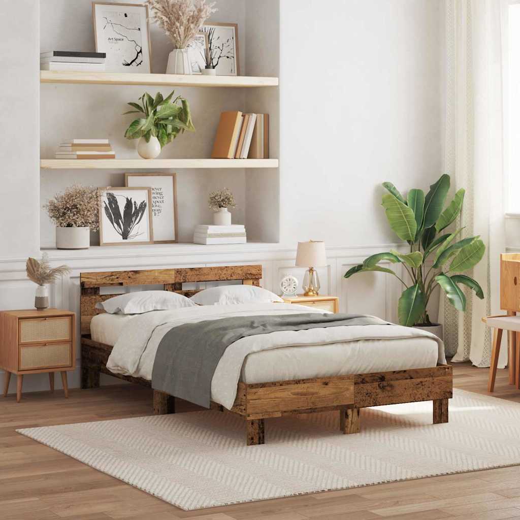 Bedframe met LED Oudhout 120 x 190 cm Bewerkt hout is nu te koop bij PeponiXL, paradijselijk wonen!
