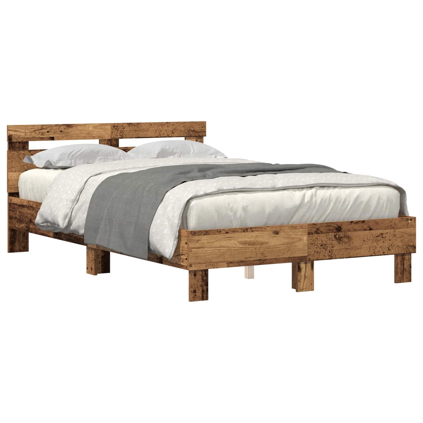 Bedframe met LED Oudhout 120 x 190 cm Bewerkt hout is nu te koop bij PeponiXL, paradijselijk wonen!