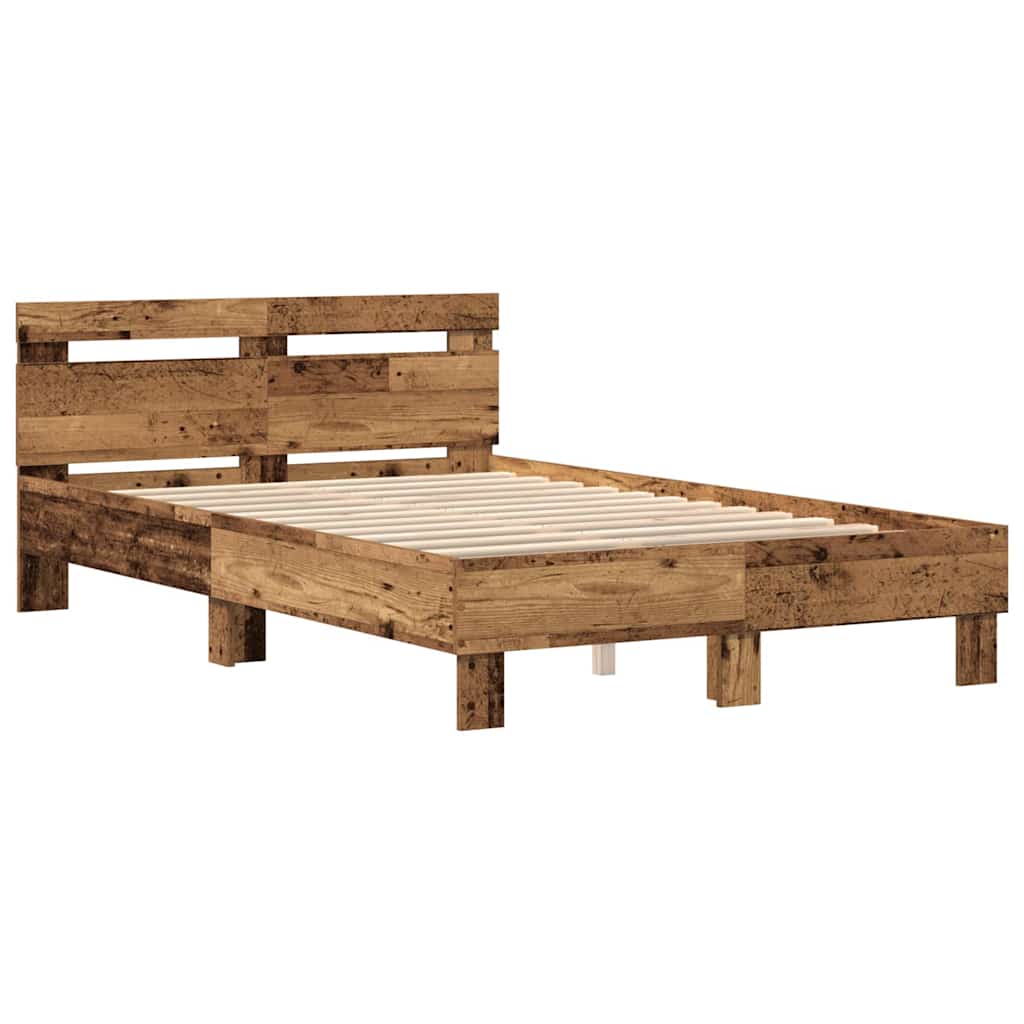Bedframe met LED Oudhout 120 x 190 cm Bewerkt hout is nu te koop bij PeponiXL, paradijselijk wonen!