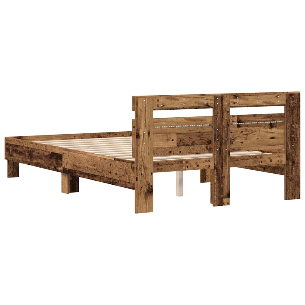 Bedframe met LED Oudhout 120 x 190 cm Bewerkt hout is nu te koop bij PeponiXL, paradijselijk wonen!