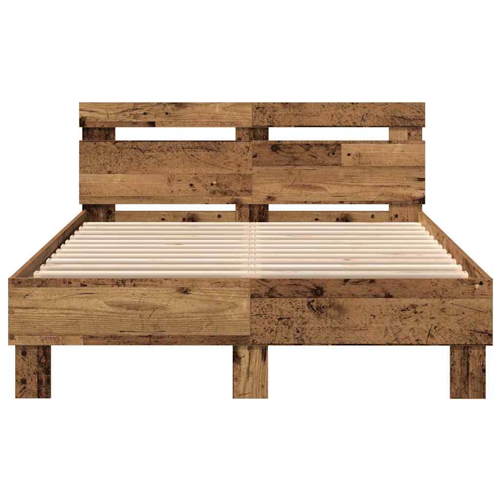 Bedframe met LED Oudhout 120 x 190 cm Bewerkt hout is nu te koop bij PeponiXL, paradijselijk wonen!