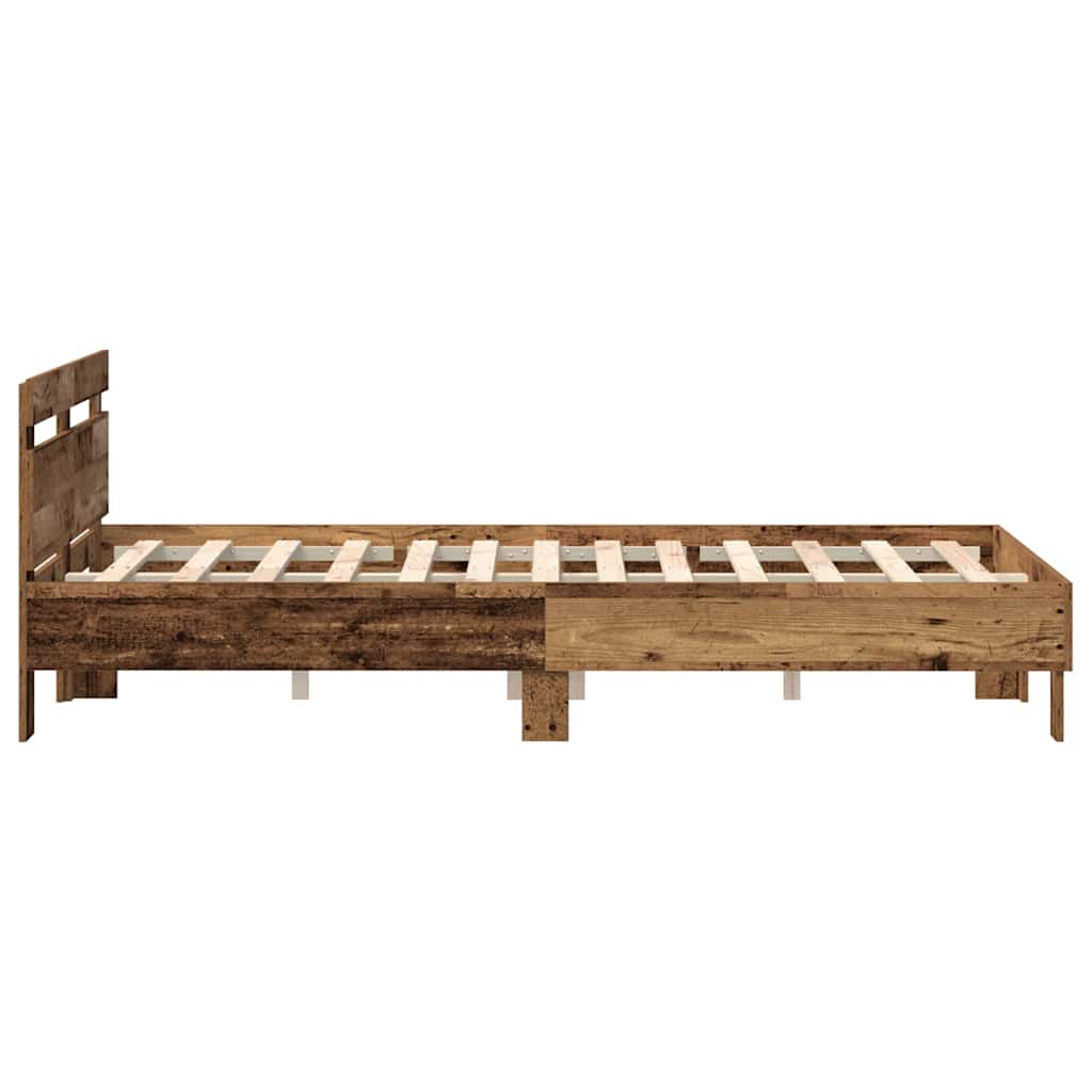 Bedframe met LED Oudhout 120 x 190 cm Bewerkt hout is nu te koop bij PeponiXL, paradijselijk wonen!