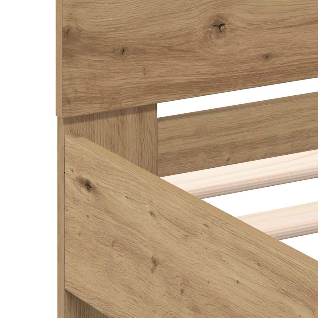 Bedframe met LED Artisan Eiken 120 x 190 cm Bewerkt hout is nu te koop bij PeponiXL, paradijselijk wonen!