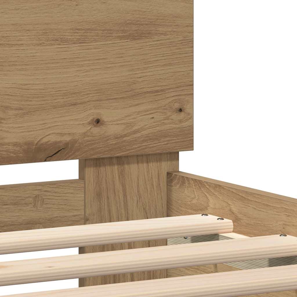 Bedframe met LED Artisan Eiken 120 x 190 cm Bewerkt hout is nu te koop bij PeponiXL, paradijselijk wonen!