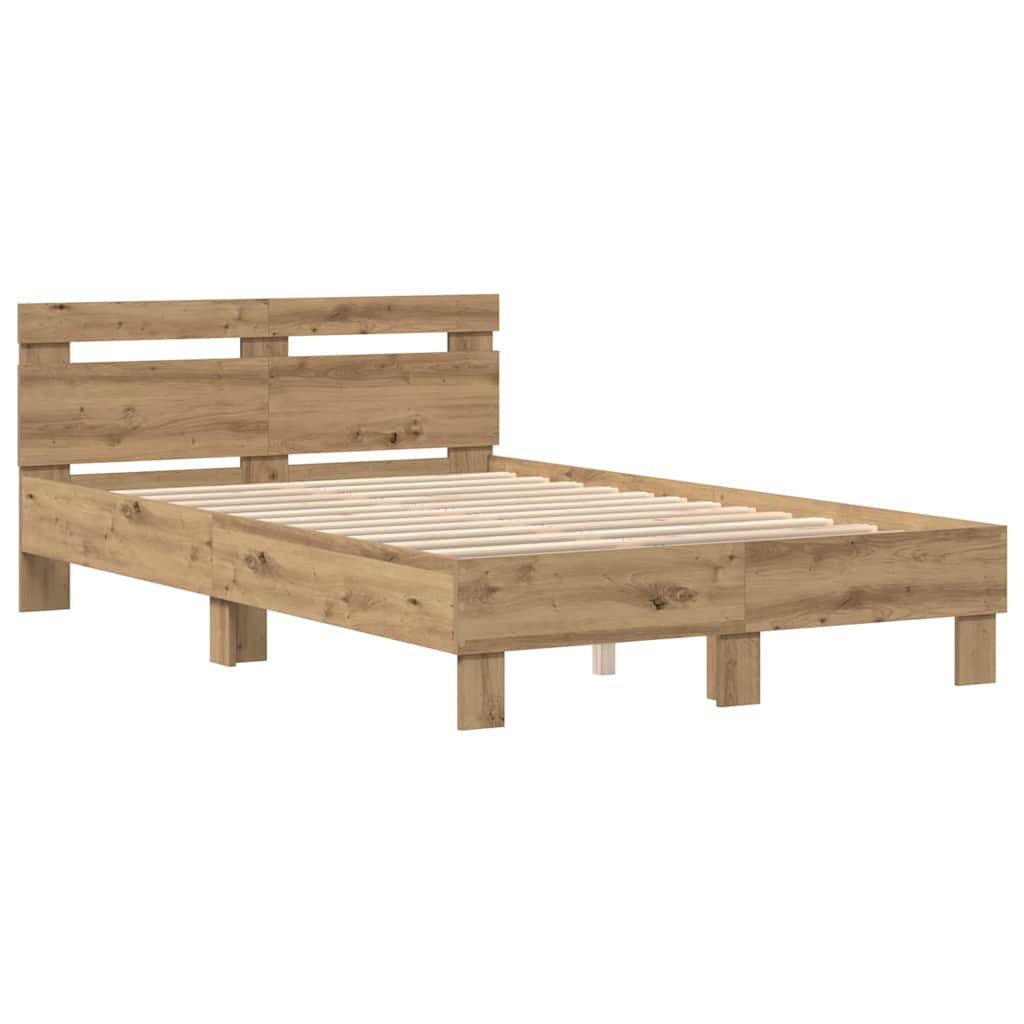 Bedframe met LED Artisan Eiken 120 x 190 cm Bewerkt hout is nu te koop bij PeponiXL, paradijselijk wonen!