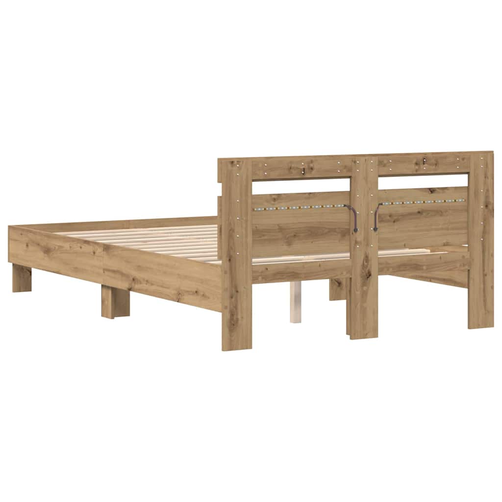 Bedframe met LED Artisan Eiken 120 x 190 cm Bewerkt hout is nu te koop bij PeponiXL, paradijselijk wonen!