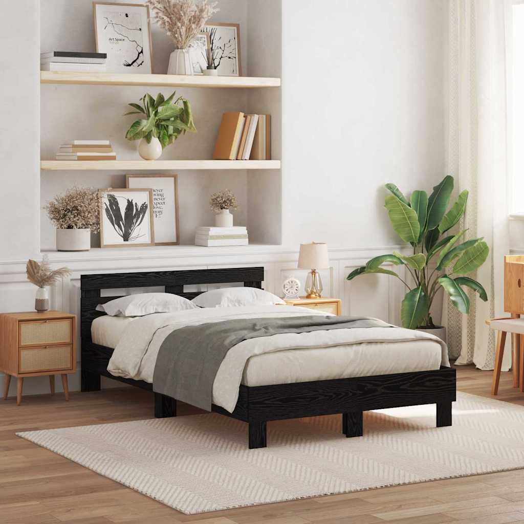 Bedframe met LED Zwart Eiken 120 x 190 cm Bewerkt hout is nu te koop bij PeponiXL, paradijselijk wonen!