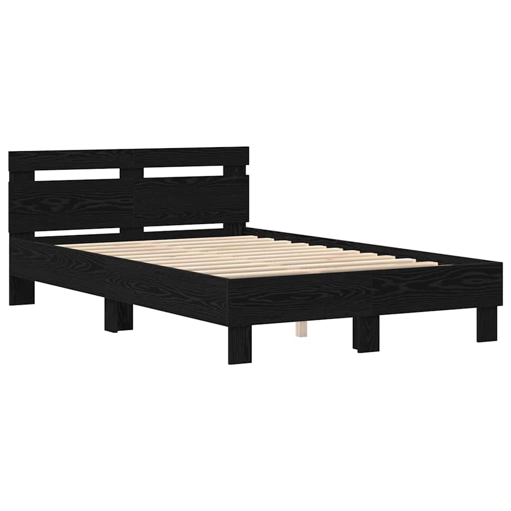Bedframe met LED Zwart Eiken 120 x 190 cm Bewerkt hout is nu te koop bij PeponiXL, paradijselijk wonen!