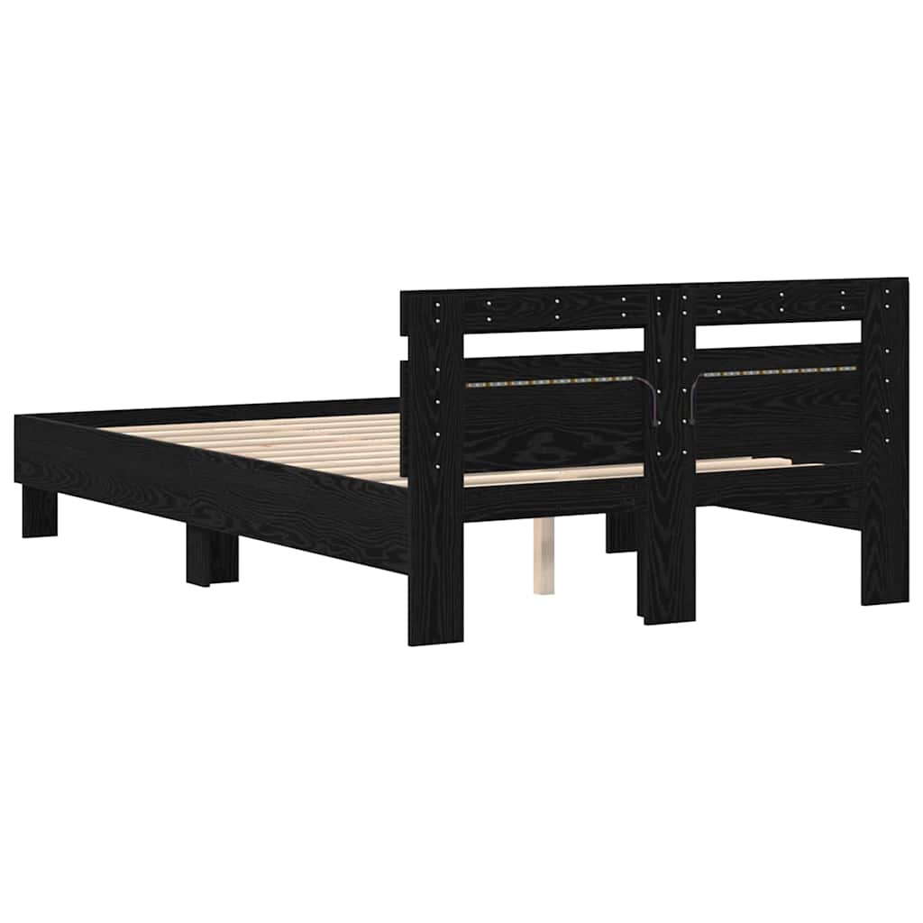 Bedframe met LED Zwart Eiken 120 x 190 cm Bewerkt hout is nu te koop bij PeponiXL, paradijselijk wonen!