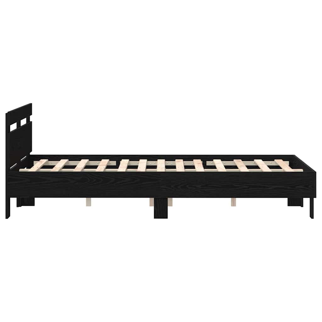 Bedframe met LED Zwart Eiken 120 x 190 cm Bewerkt hout is nu te koop bij PeponiXL, paradijselijk wonen!