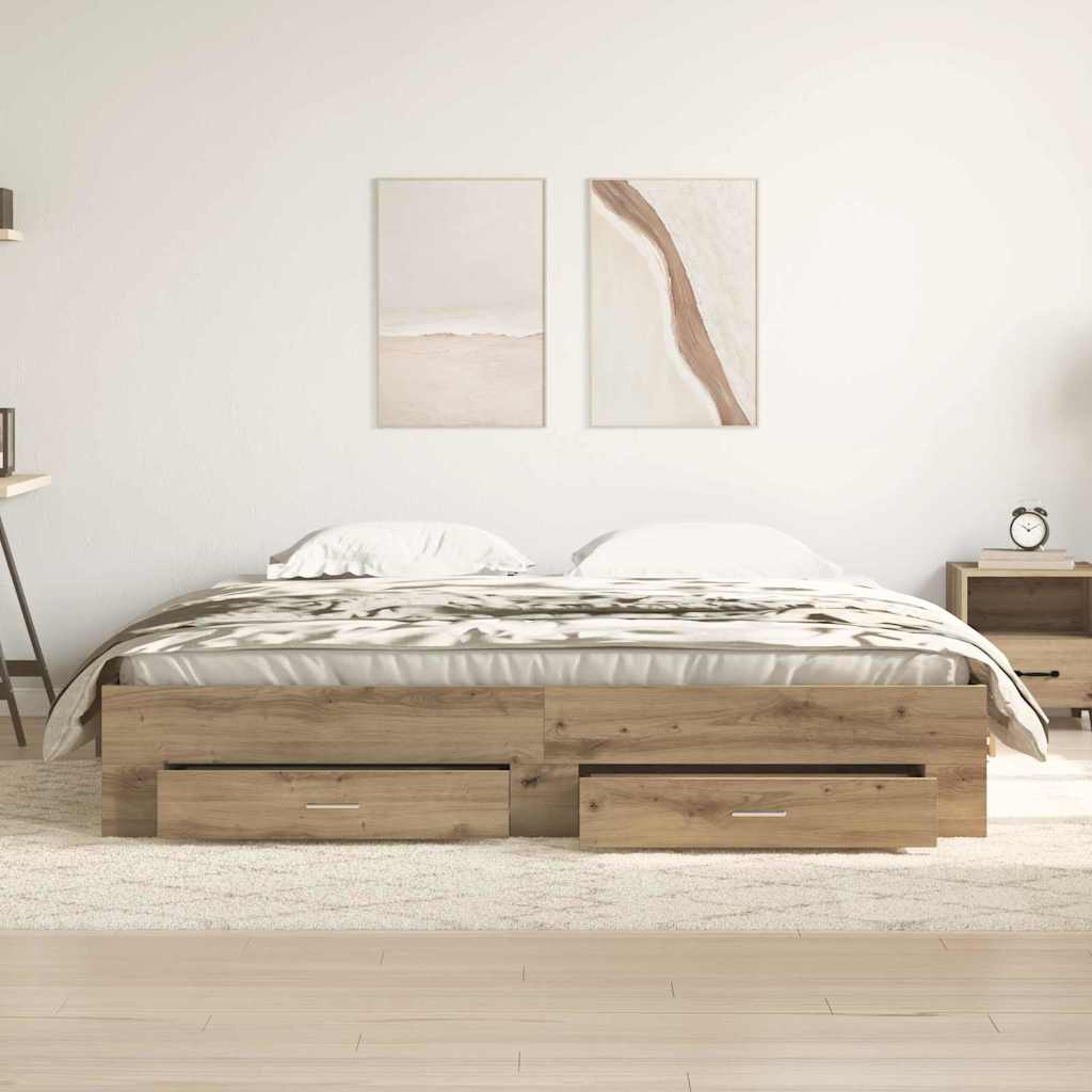 Bedframe met lade Artisan Eiken 180 x 200 cm Bewerkt hout is nu te koop bij PeponiXL, paradijselijk wonen!