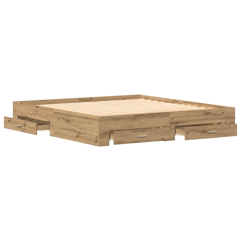 Bedframe met lade Artisan Eiken 180 x 200 cm Bewerkt hout is nu te koop bij PeponiXL, paradijselijk wonen!