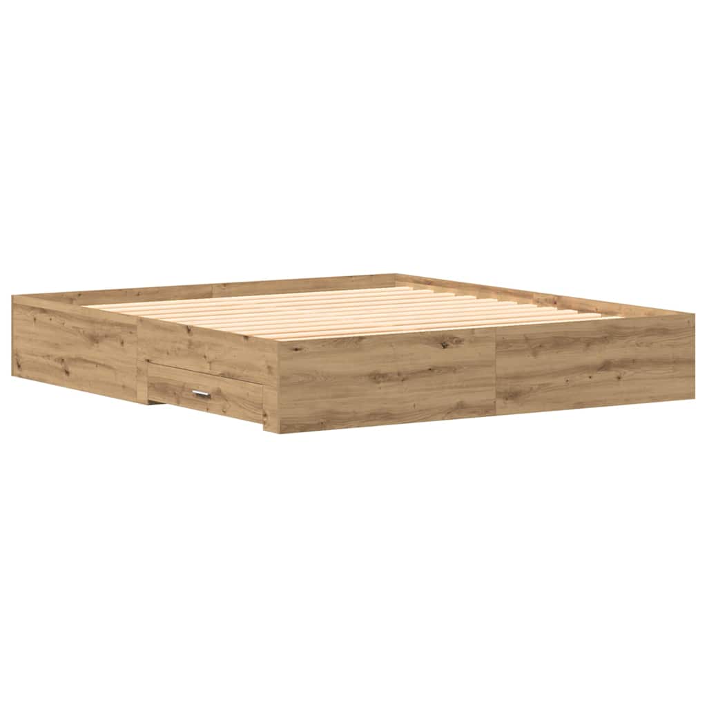 Bedframe met lade Artisan Eiken 180 x 200 cm Bewerkt hout is nu te koop bij PeponiXL, paradijselijk wonen!