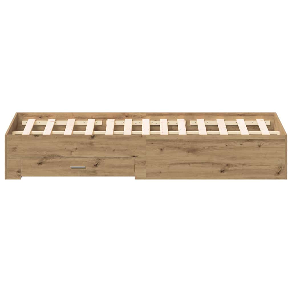 Bedframe met lade Artisan Eiken 180 x 200 cm Bewerkt hout is nu te koop bij PeponiXL, paradijselijk wonen!