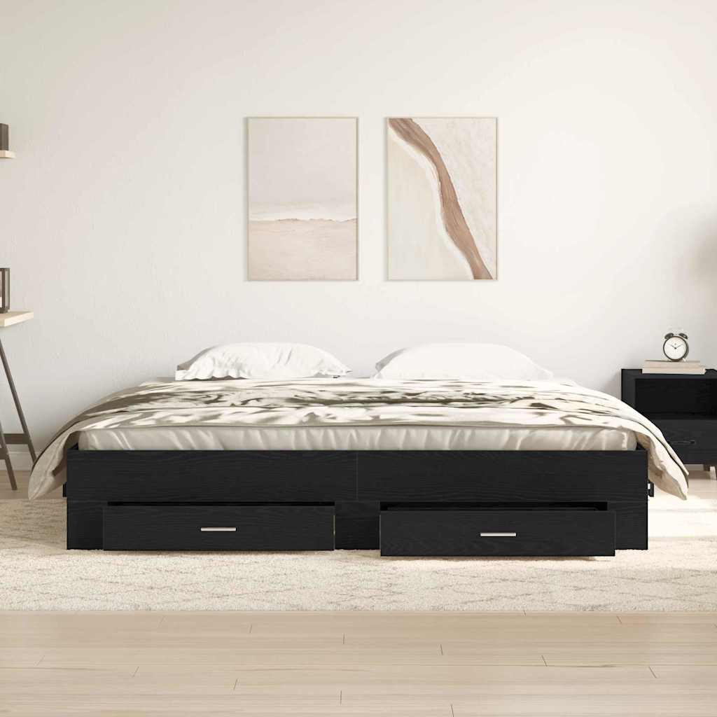 Bedframe met lade Zwart Eiken 180 x 200 cm Bewerkt hout is nu te koop bij PeponiXL, paradijselijk wonen!