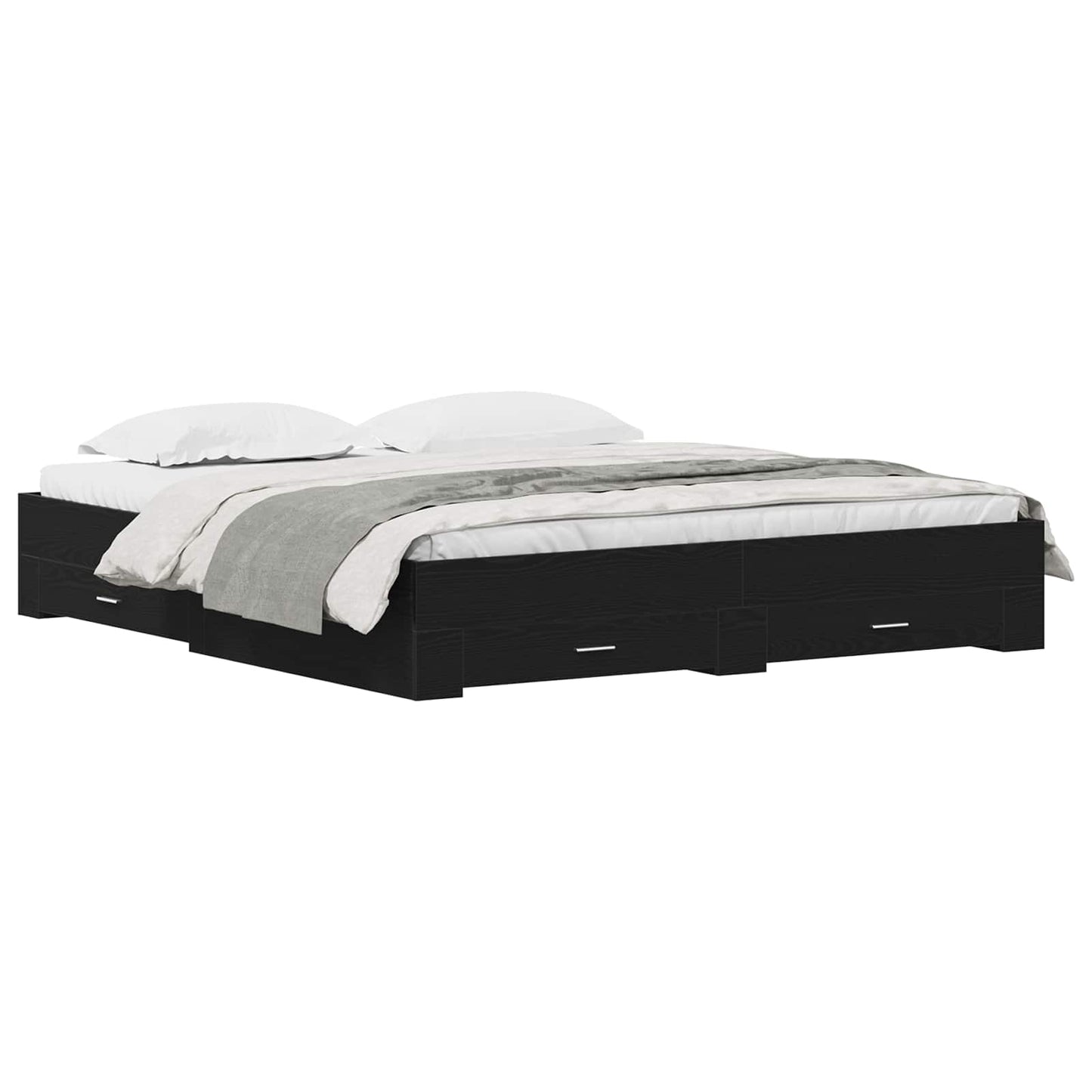 Bedframe met lade Zwart Eiken 180 x 200 cm Bewerkt hout is nu te koop bij PeponiXL, paradijselijk wonen!