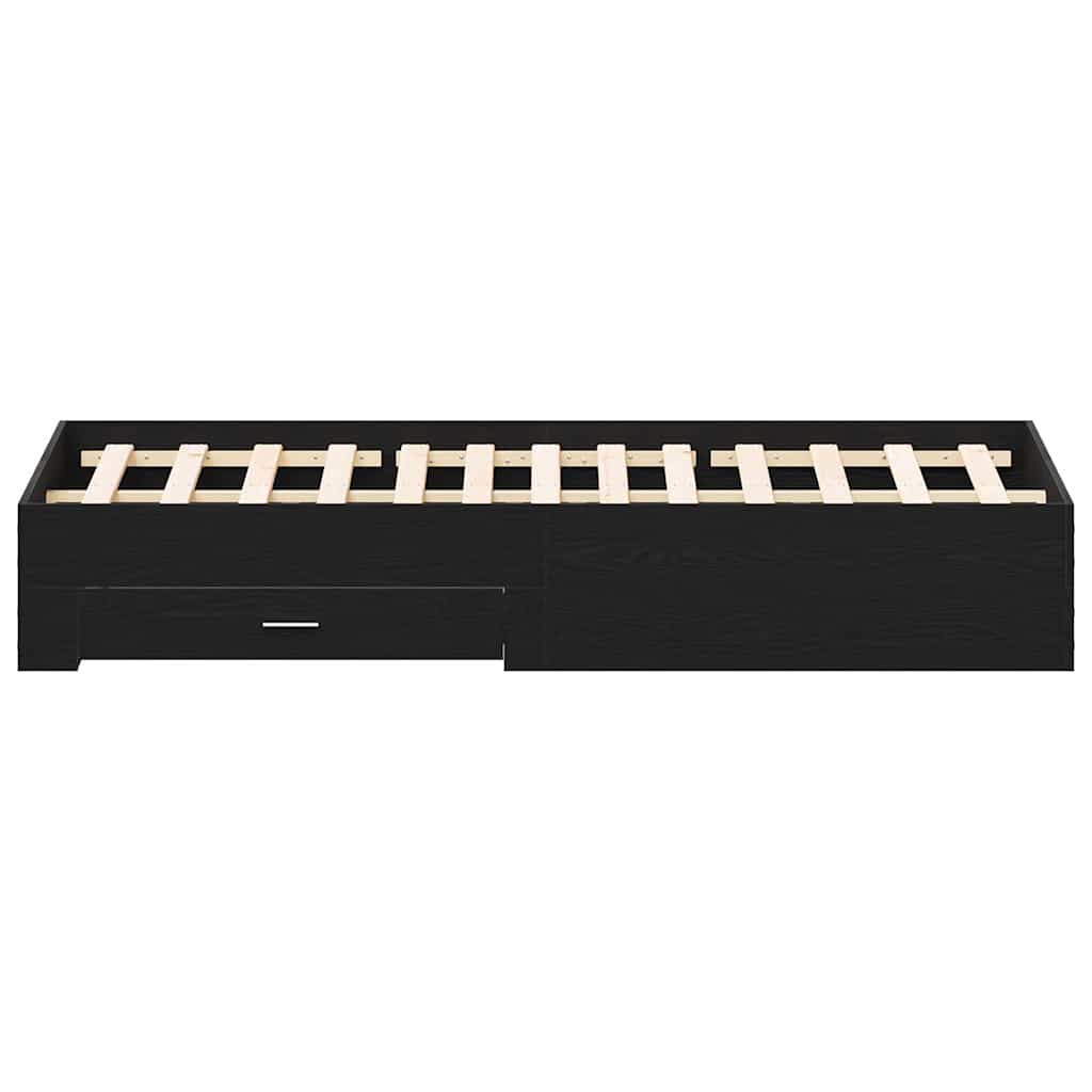 Bedframe met lade Zwart Eiken 180 x 200 cm Bewerkt hout is nu te koop bij PeponiXL, paradijselijk wonen!