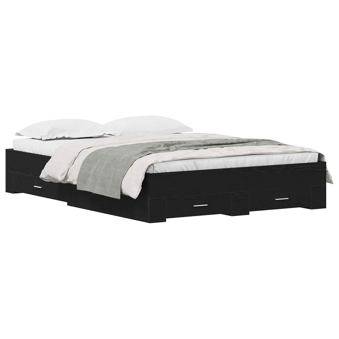 Bedframe met lade Zwart Eiken 140 x 200 cm Bewerkt hout is nu te koop bij PeponiXL, paradijselijk wonen!