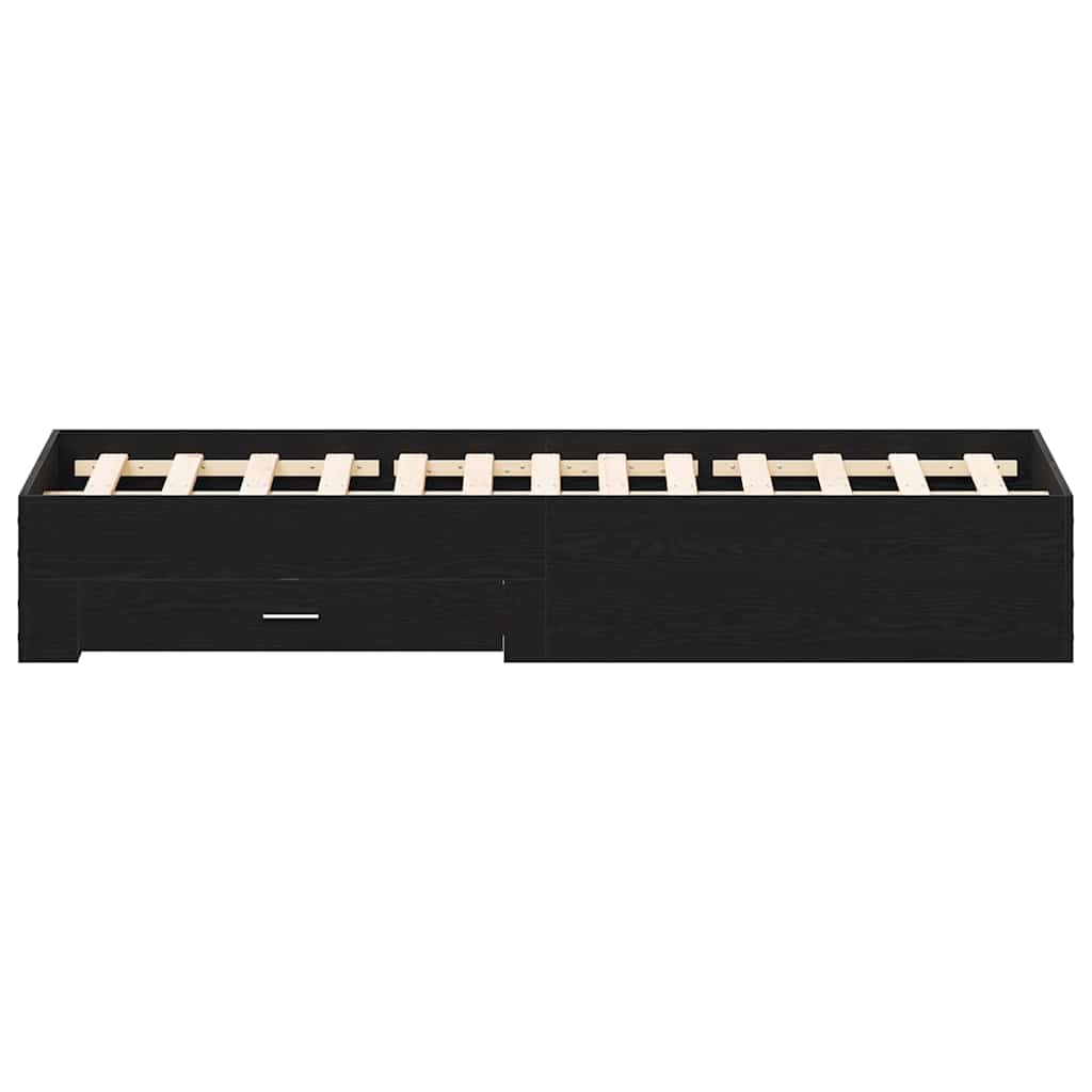 Bedframe met lade Zwart Eiken 140 x 200 cm Bewerkt hout is nu te koop bij PeponiXL, paradijselijk wonen!