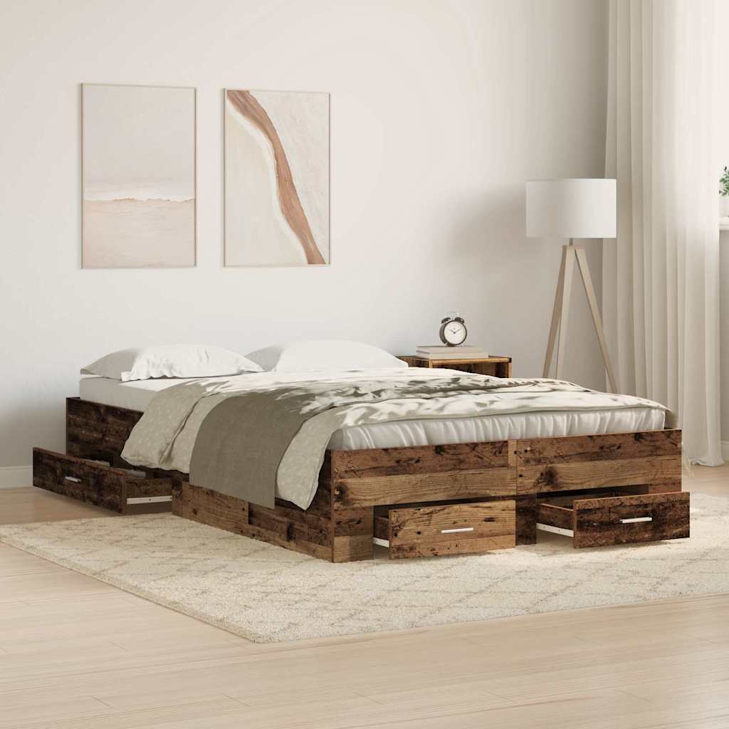 Bedframe met lade met opslag Oud Hout 120 x 200 cm Bewerkt hout is nu te koop bij PeponiXL, paradijselijk wonen!