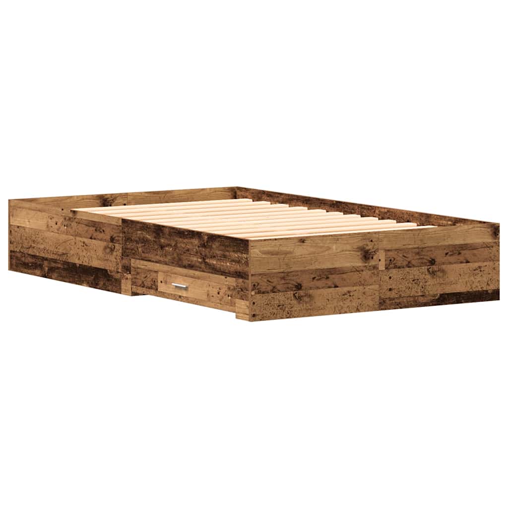 Bedframe met lade met opslag Oud Hout 120 x 200 cm Bewerkt hout is nu te koop bij PeponiXL, paradijselijk wonen!
