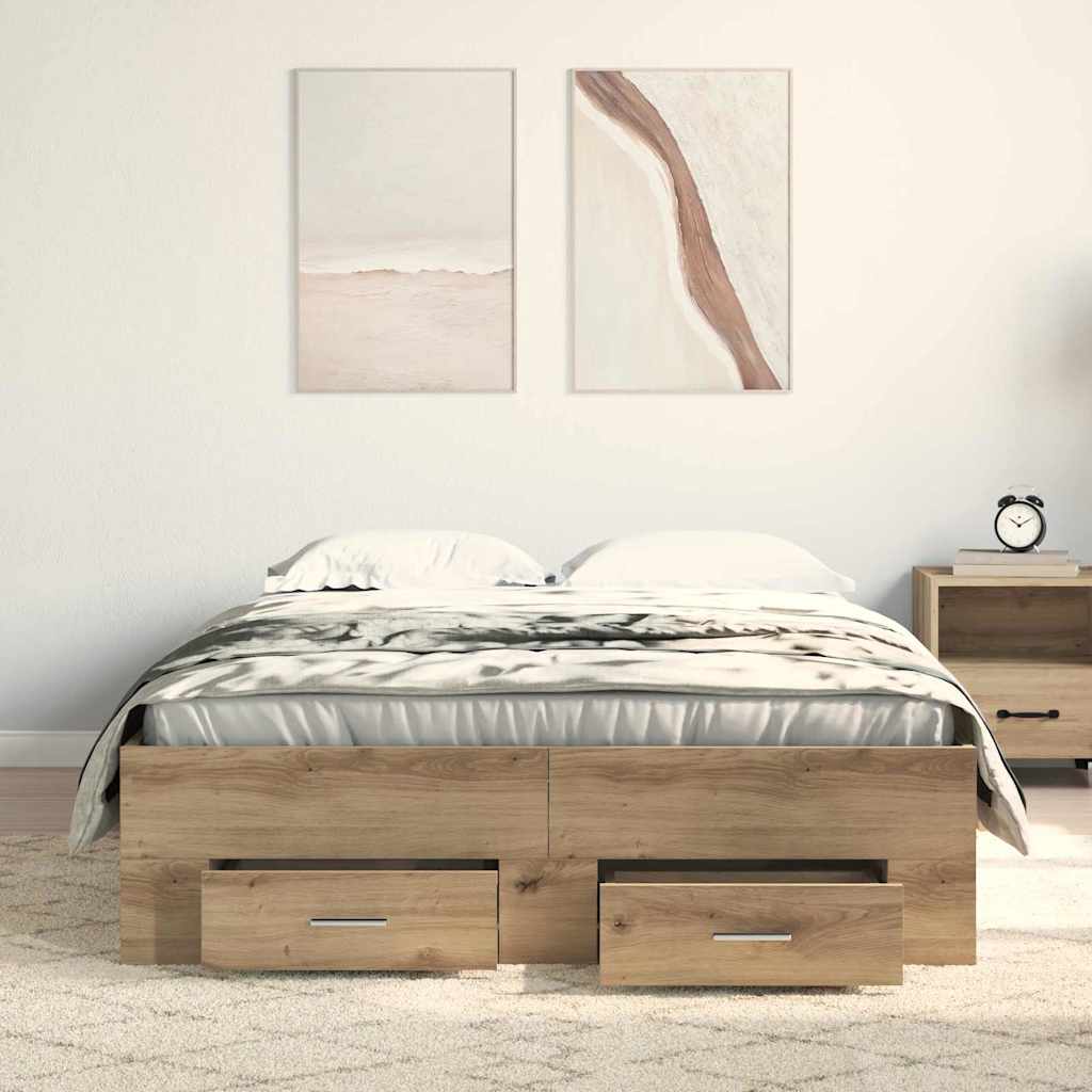 Bedframe met lade Artisan Eiken 120 x 200 cm Bewerkt hout is nu te koop bij PeponiXL, paradijselijk wonen!