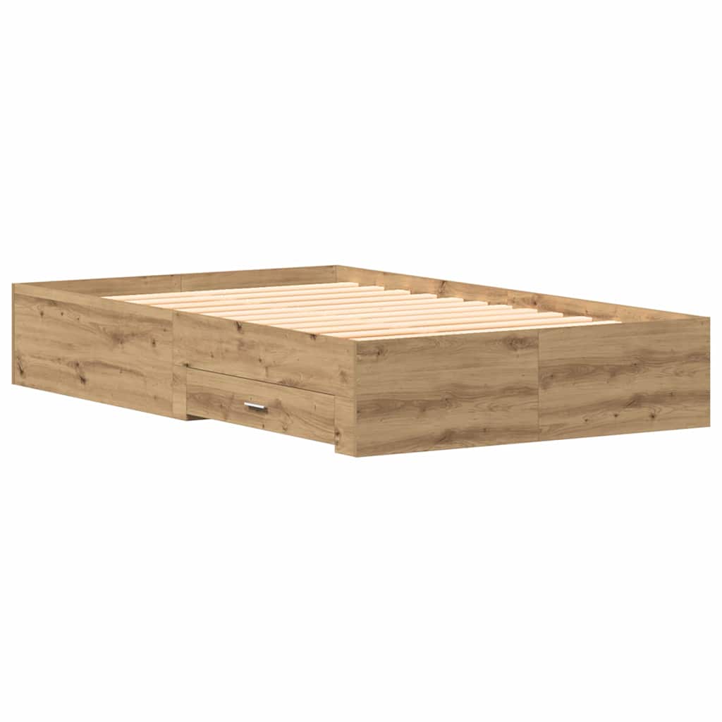 Bedframe met lade Artisan Eiken 120 x 200 cm Bewerkt hout is nu te koop bij PeponiXL, paradijselijk wonen!