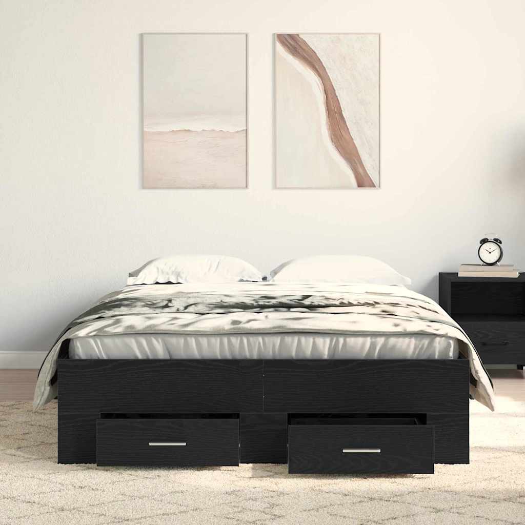 Bedframe met lade Zwart Eiken 120 x 200 cm Bewerkt hout is nu te koop bij PeponiXL, paradijselijk wonen!