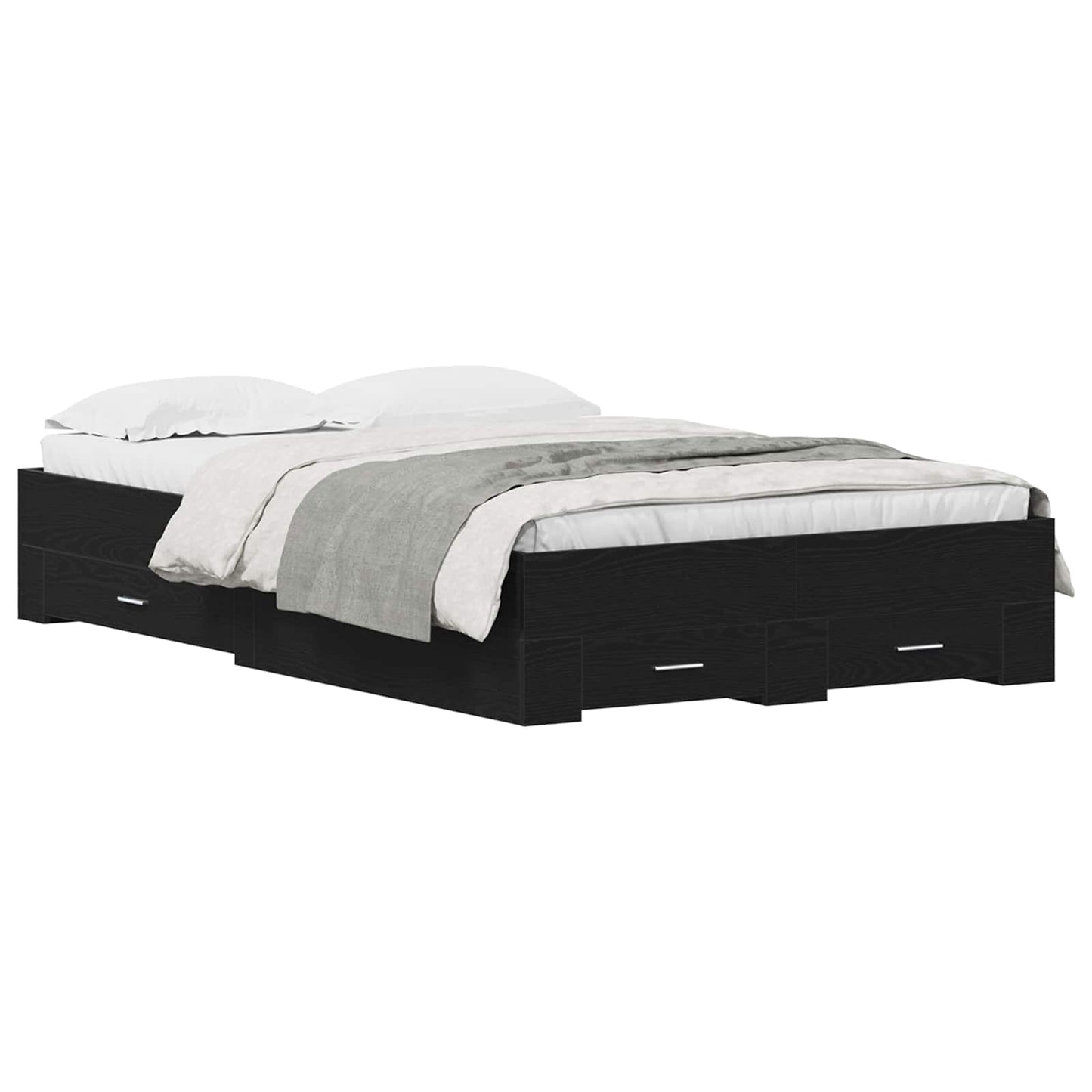 Bedframe met lade Zwart Eiken 120 x 200 cm Bewerkt hout is nu te koop bij PeponiXL, paradijselijk wonen!