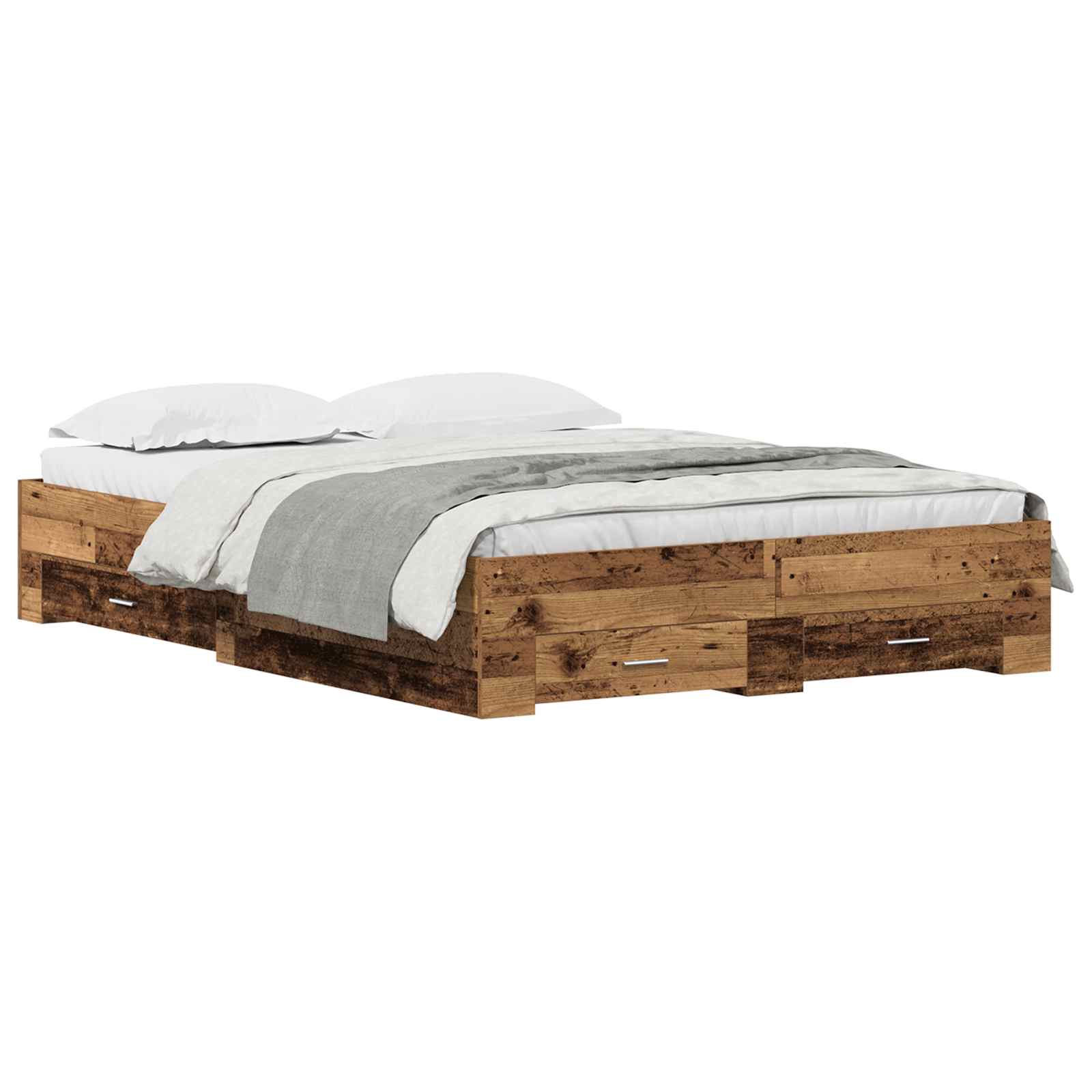 Bedframe met lade met opslag Oud Hout 140 x 190 cm Bewerkt hout is nu te koop bij PeponiXL, paradijselijk wonen!