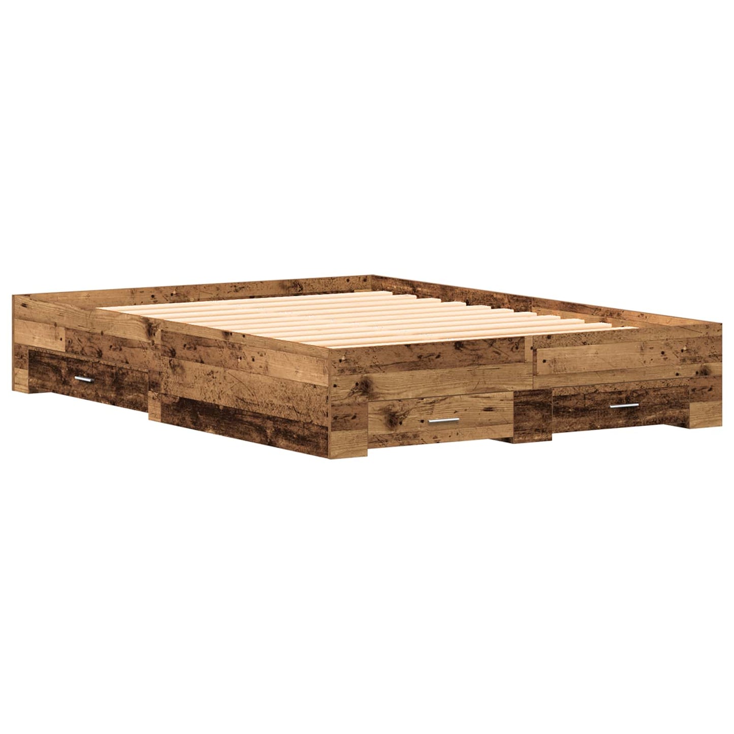Bedframe met lade met opslag Oud Hout 140 x 190 cm Bewerkt hout is nu te koop bij PeponiXL, paradijselijk wonen!