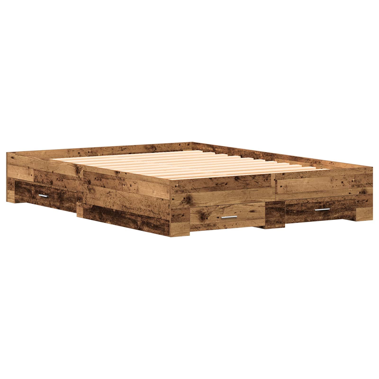 Bedframe met lade met opslag Oud Hout 140 x 190 cm Bewerkt hout is nu te koop bij PeponiXL, paradijselijk wonen!