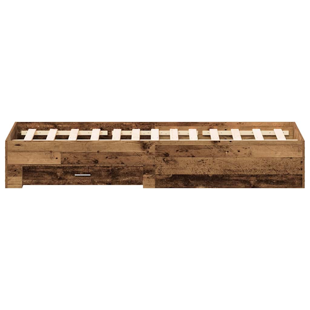 Bedframe met lade met opslag Oud Hout 140 x 190 cm Bewerkt hout is nu te koop bij PeponiXL, paradijselijk wonen!