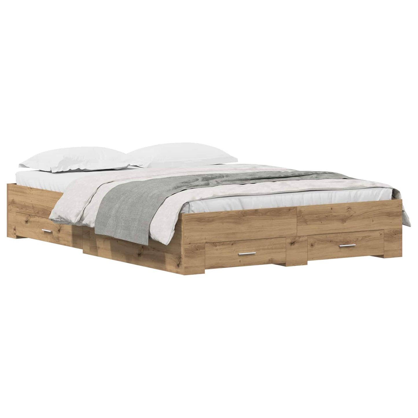 Bedframe met lade Artisan Eiken 140 x 190 cm Bewerkt hout is nu te koop bij PeponiXL, paradijselijk wonen!