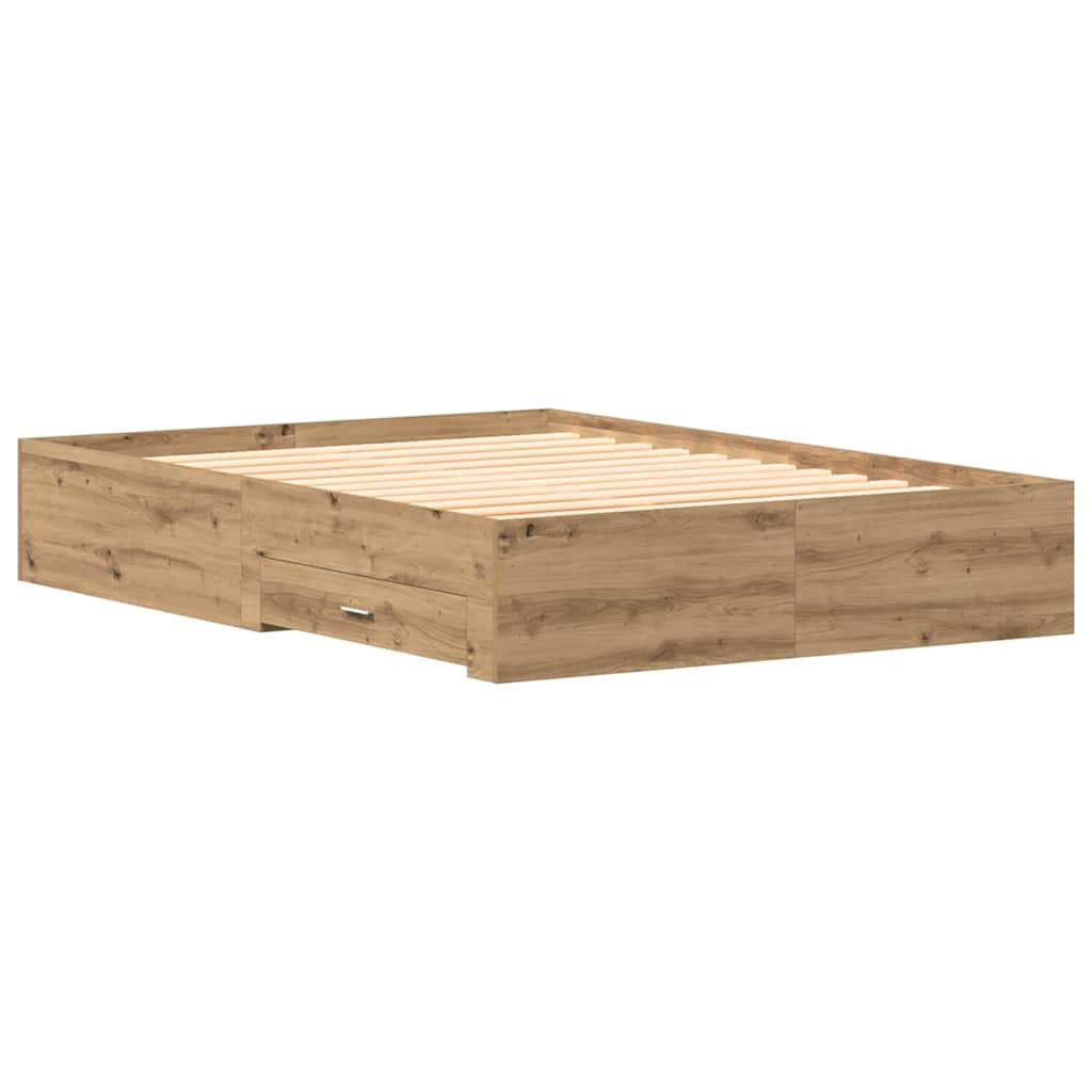 Bedframe met lade Artisan Eiken 140 x 190 cm Bewerkt hout is nu te koop bij PeponiXL, paradijselijk wonen!