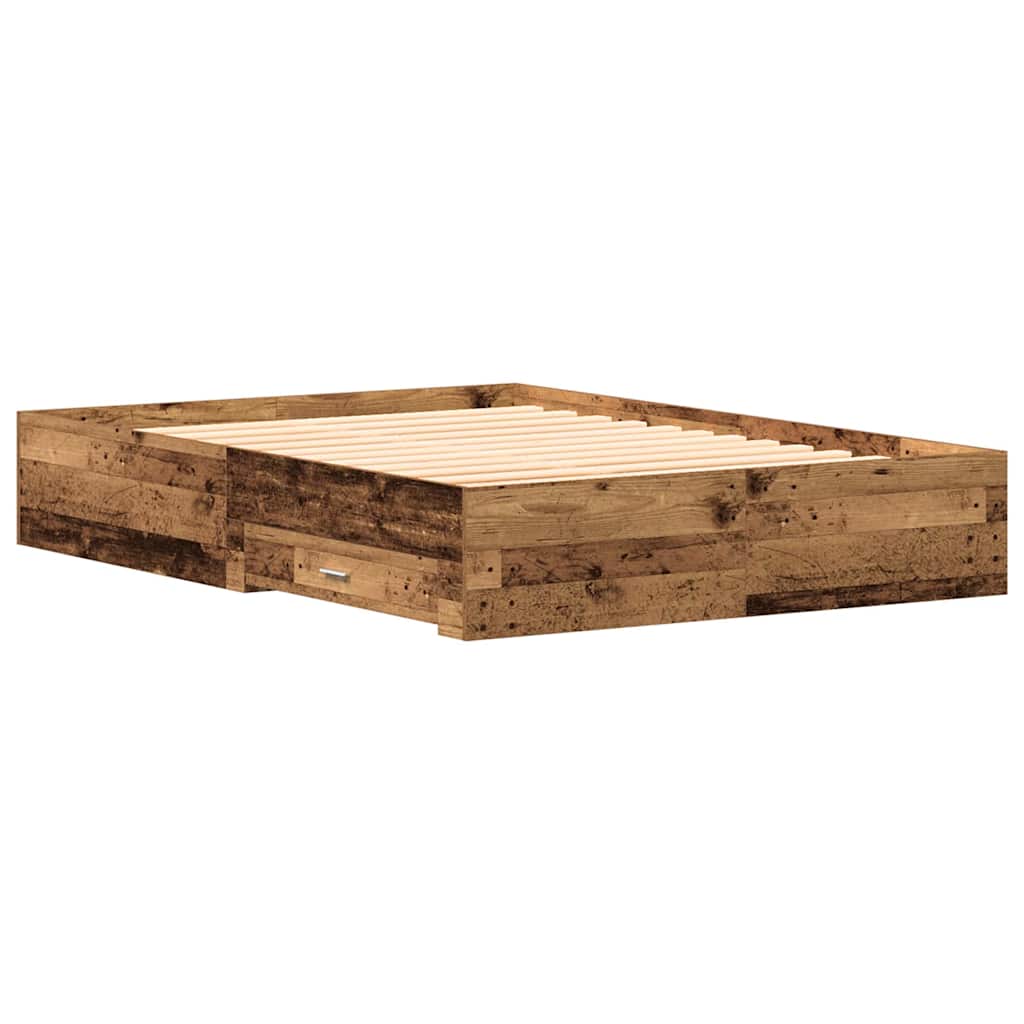 Bedframe met lade met opslag Oud Hout 135 x 190 cm Bewerkt hout is nu te koop bij PeponiXL, paradijselijk wonen!