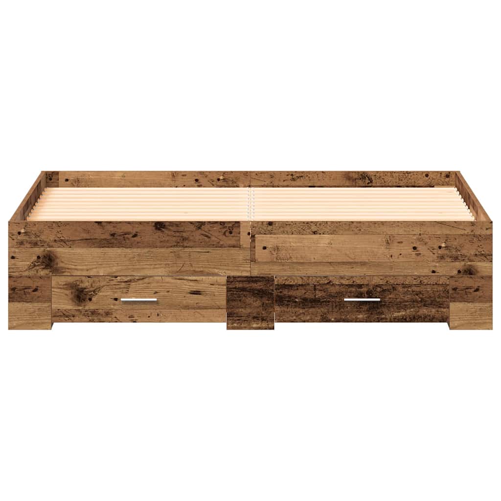 Bedframe met lade met opslag Oud Hout 135 x 190 cm Bewerkt hout is nu te koop bij PeponiXL, paradijselijk wonen!