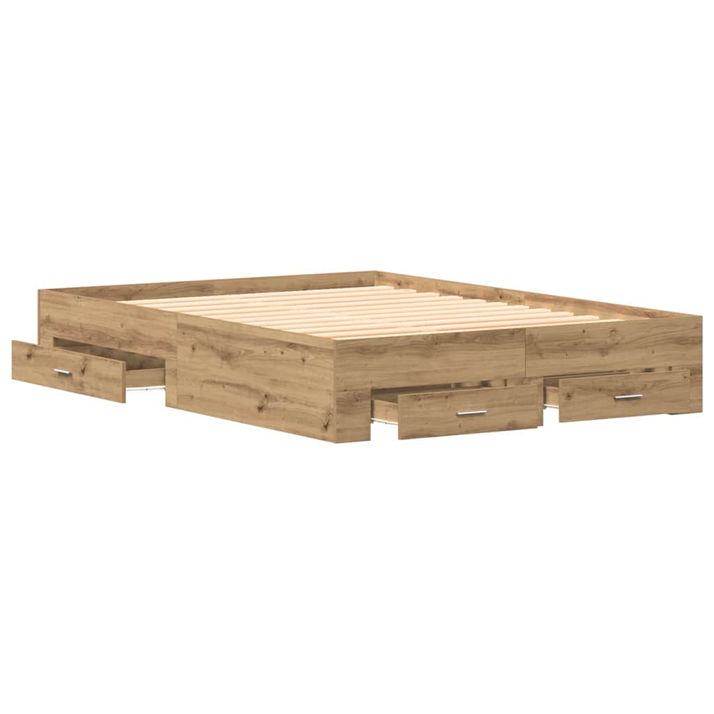 Bedframe met lade Artisan Eiken 135 x 190 cm Bewerkt hout is nu te koop bij PeponiXL, paradijselijk wonen!