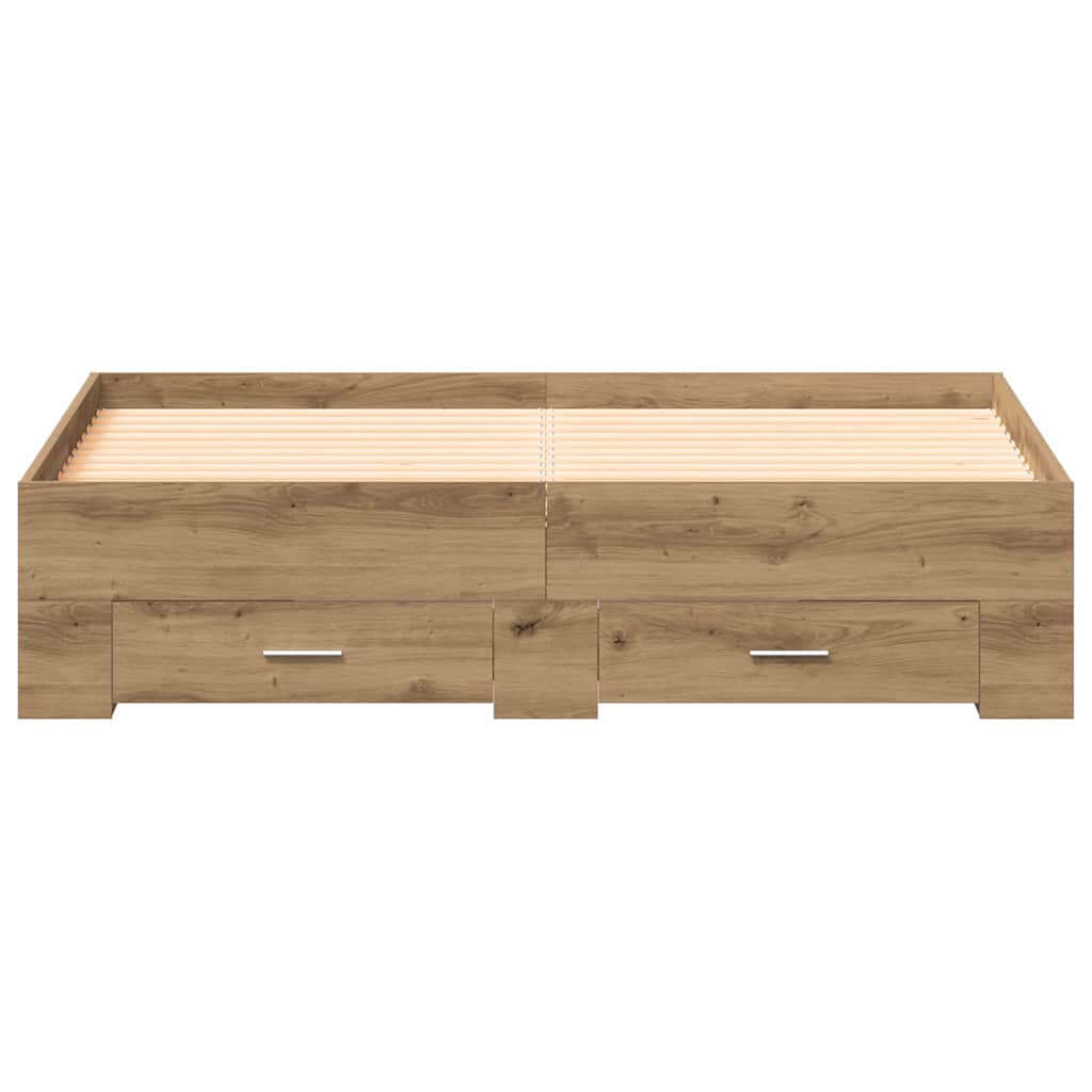 Bedframe met lade Artisan Eiken 135 x 190 cm Bewerkt hout is nu te koop bij PeponiXL, paradijselijk wonen!